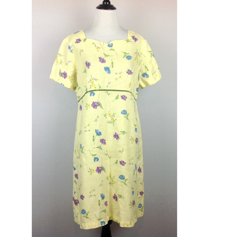 Match USA Dress Womens 12 Linen Floral A-Line